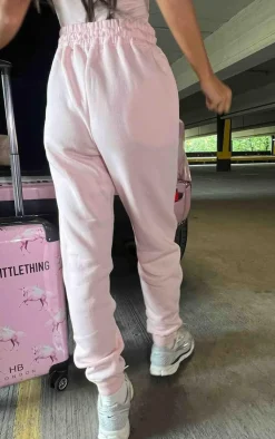 New PrettyLittleThing Logo High Waisted Cuffed Sweatpants Baby Pink