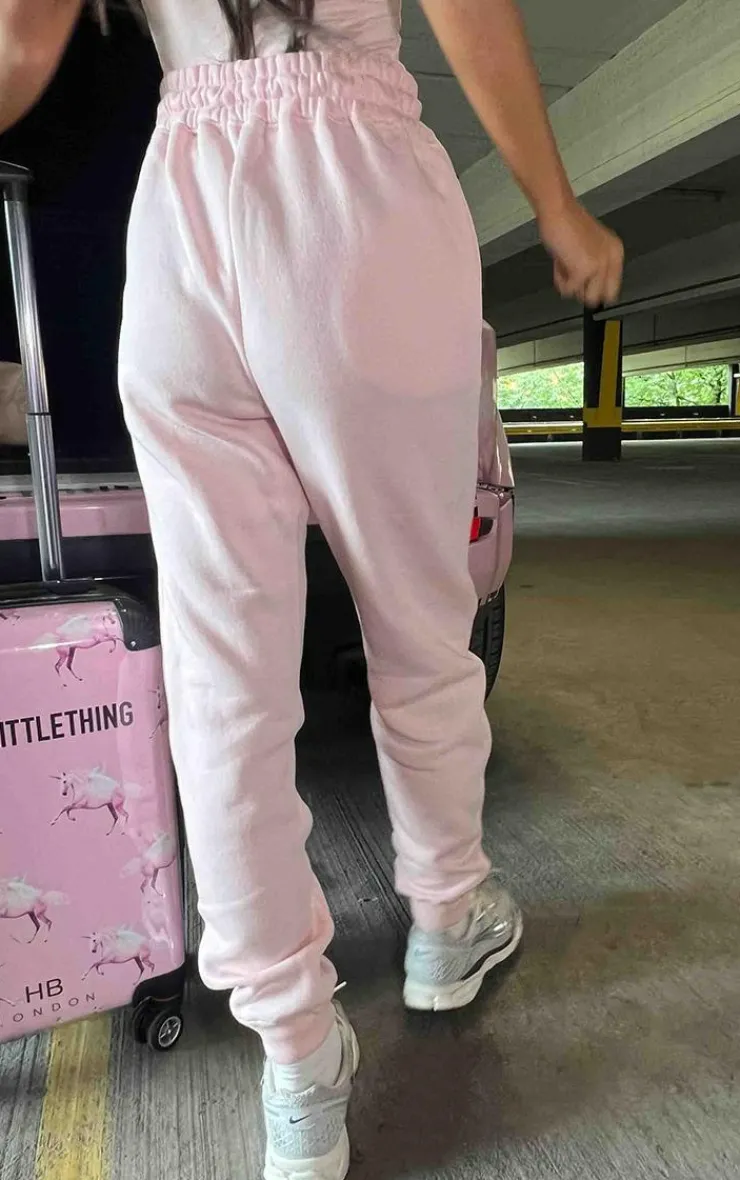 New PrettyLittleThing Logo High Waisted Cuffed Sweatpants Baby Pink