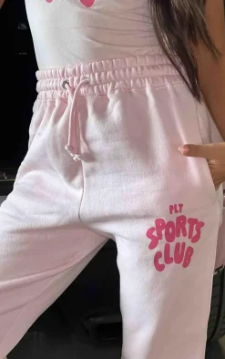 New PrettyLittleThing Logo High Waisted Cuffed Sweatpants Baby Pink