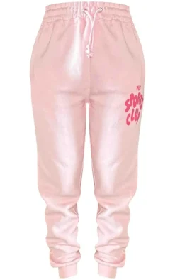 New PrettyLittleThing Logo High Waisted Cuffed Sweatpants Baby Pink