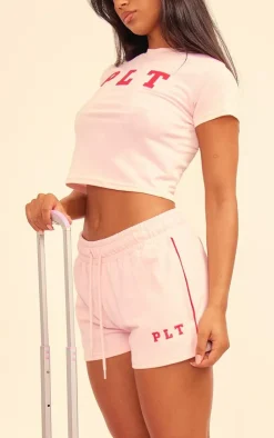 PrettyLittleThing Contrast Binding Runner Shorts Baby Pink