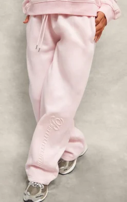 PrettyLittleThing Embossed Graphic Straight Leg Sweatpant Baby Pink