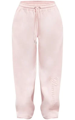 PrettyLittleThing Embossed Graphic Straight Leg Sweatpant Baby Pink