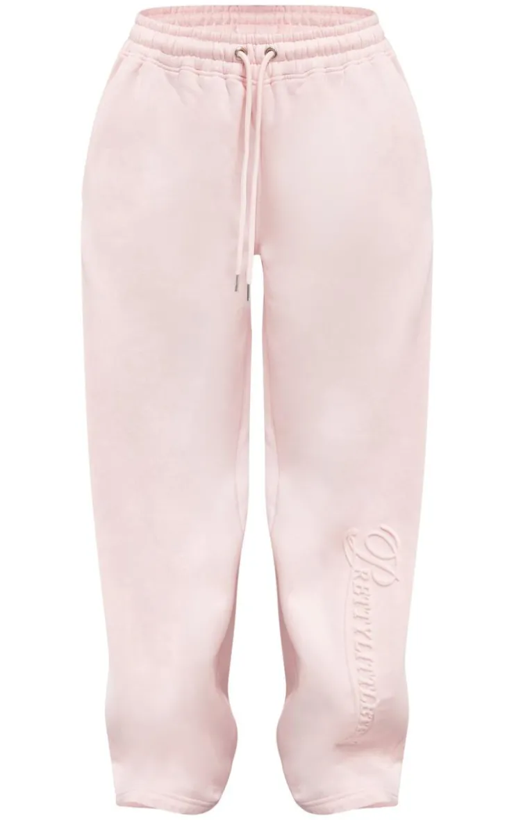 PrettyLittleThing Embossed Graphic Straight Leg Sweatpant Baby Pink