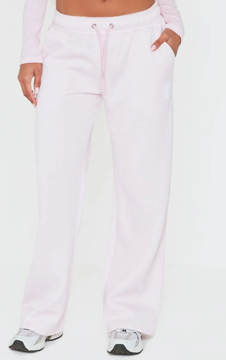 Hot PrettyLittleThing Printed Wide Leg Sweatpants Baby Pink