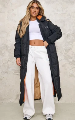 PrettyLittleThing Puffer Jackets*Badge Ribbed Trim Maxi Coat