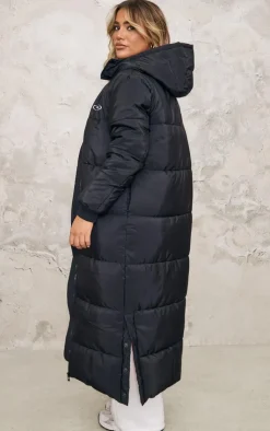 PrettyLittleThing Puffer Jackets*Badge Ribbed Trim Maxi Coat
