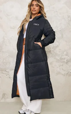 PrettyLittleThing Puffer Jackets*Badge Ribbed Trim Maxi Coat