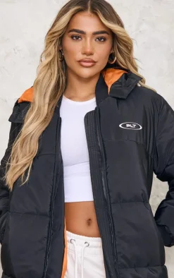 PrettyLittleThing Puffer Jackets*Badge Ribbed Trim Maxi Coat