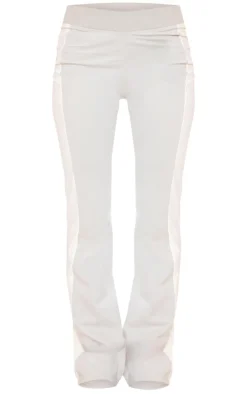 Sale PrettyLittleThing Beige Cotton Panel Detail Flared Pants Moss Grey