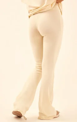 Sale PrettyLittleThing Printed Flared Pants Beige