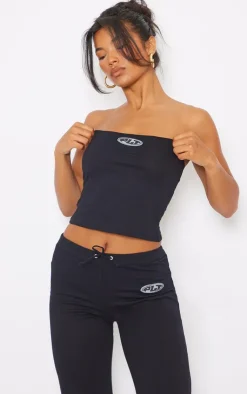 Clearance PrettyLittleThing Badge Longline Bandeau Top Black