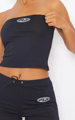 Clearance PrettyLittleThing Badge Longline Bandeau Top Black