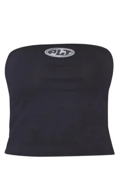 Clearance PrettyLittleThing Badge Longline Bandeau Top Black