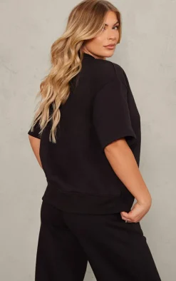 Discount PrettyLittleThing Badge Detail Oversized Short Sleeve Sweatshirt Black