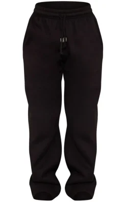 Online PrettyLittleThing Badge Detail Mid Rise Wide Leg Sweatpants Black