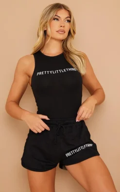 Sale PrettyLittleThing Branded Racer Bodysuit Black