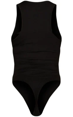 Sale PrettyLittleThing Branded Racer Bodysuit Black