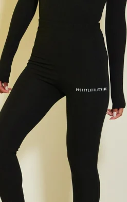 Outlet PrettyLittleThing Crinkle Rib Split Hem Leggings Black