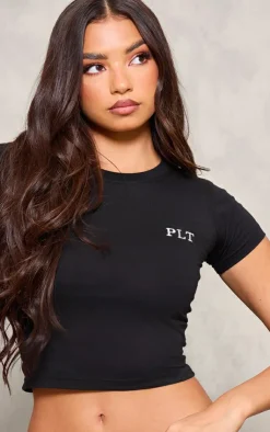 Best PrettyLittleThing Cotton Longline Fitted T-shirt Black