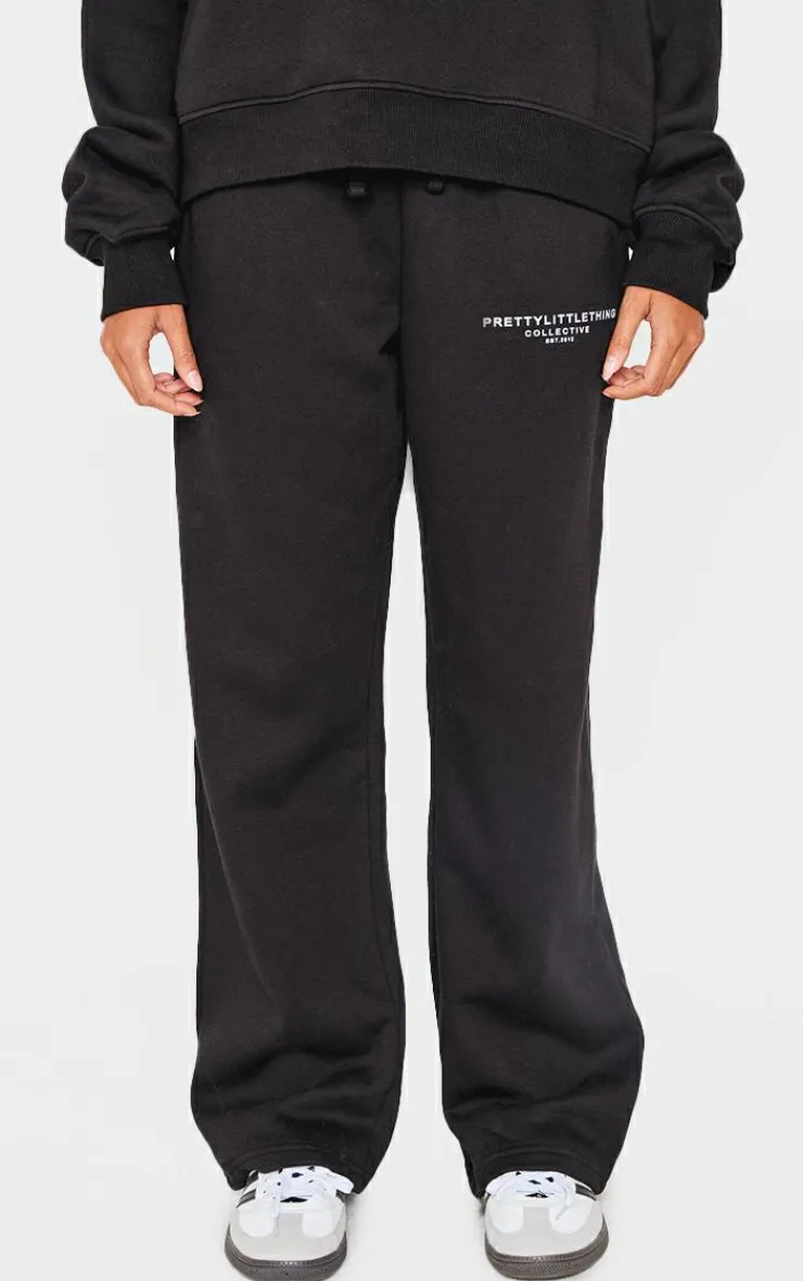 Discount PrettyLittleThing Collective Printed Wide Leg Sweatpants Black