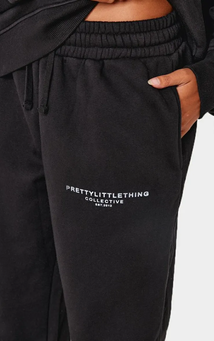 Discount PrettyLittleThing Collective Printed Wide Leg Sweatpants Black