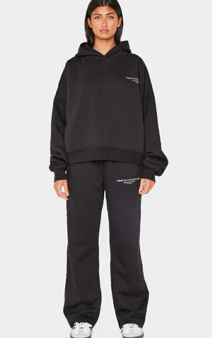 Hot PrettyLittleThing Collective Printed Hoodie Black
