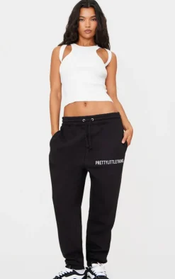 Online PrettyLittleThing Logo High Waisted Cuffed Sweatpants Black