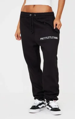 Online PrettyLittleThing Logo High Waisted Cuffed Sweatpants Black