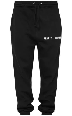 Online PrettyLittleThing Logo High Waisted Cuffed Sweatpants Black