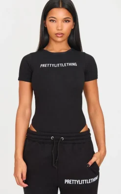 Best PrettyLittleThing Logo Short Sleeved Bodysuit Black