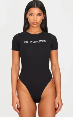 Best PrettyLittleThing Logo Short Sleeved Bodysuit Black