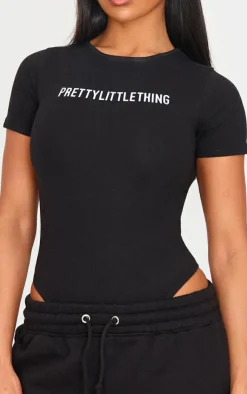Best PrettyLittleThing Logo Short Sleeved Bodysuit Black