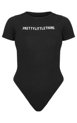 Best PrettyLittleThing Logo Short Sleeved Bodysuit Black