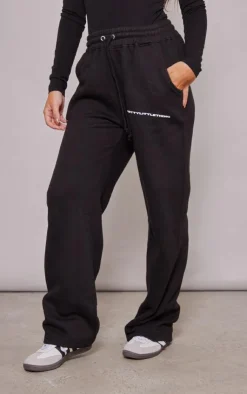 PrettyLittleThing Black Sweatsuits*Logo Straight Leg Sweatpants