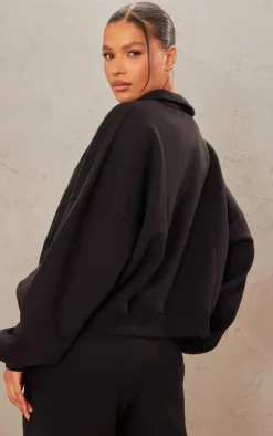 PrettyLittleThing Logo Embroidered Half Zip Sweatshirt Black