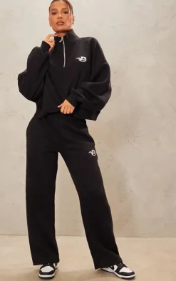 PrettyLittleThing Logo Embroidered Half Zip Sweatshirt Black