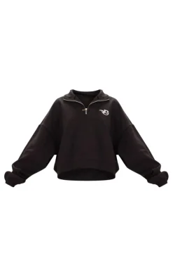 PrettyLittleThing Logo Embroidered Half Zip Sweatshirt Black