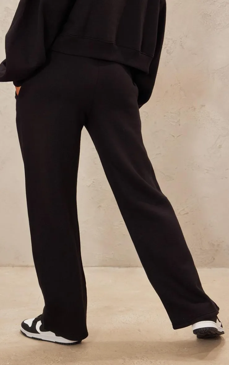 Best PrettyLittleThing Logo Embroidered Wide Leg Sweatpants Black