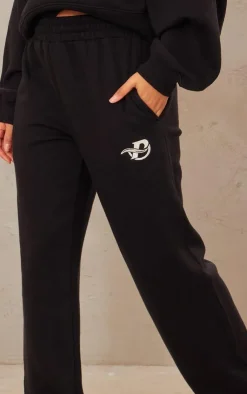 Best PrettyLittleThing Logo Embroidered Wide Leg Sweatpants Black