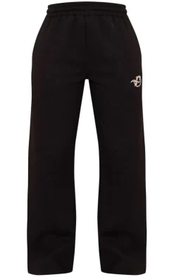 Best PrettyLittleThing Logo Embroidered Wide Leg Sweatpants Black