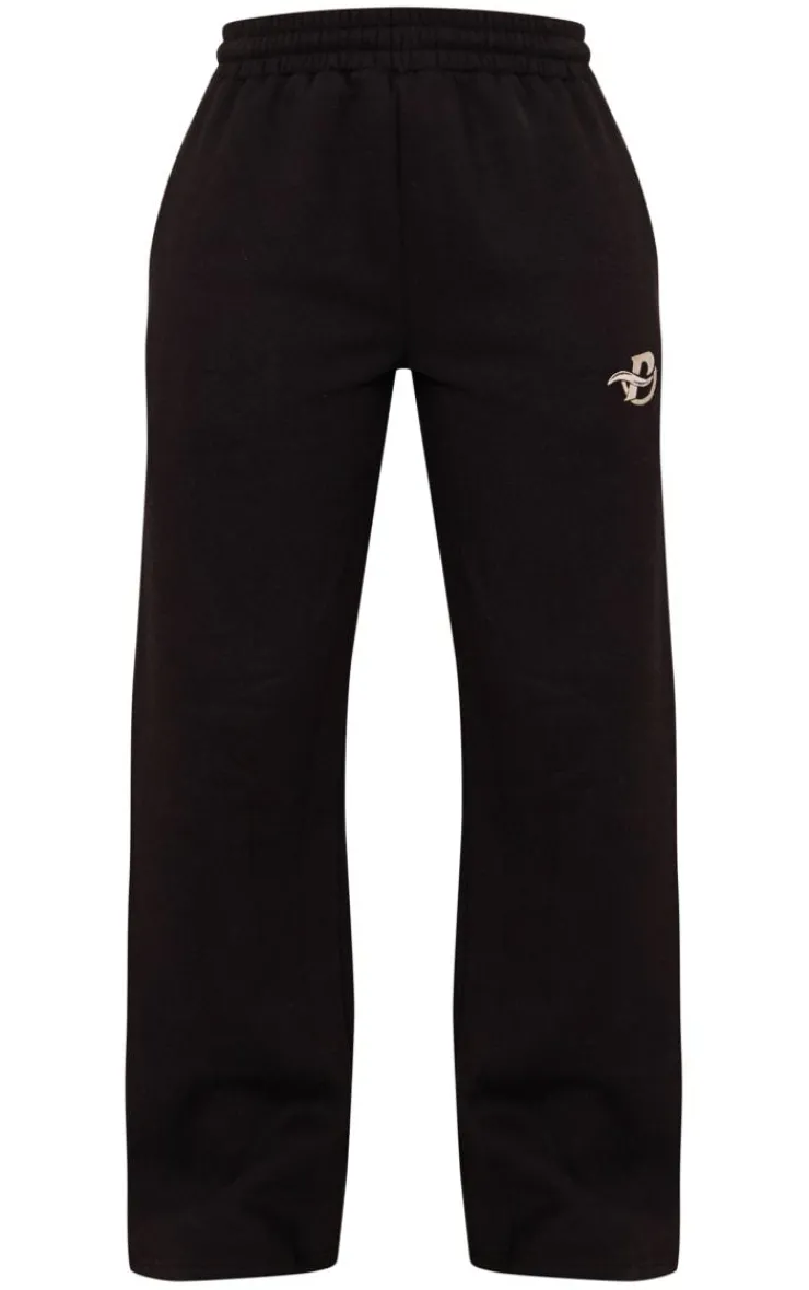 Best PrettyLittleThing Logo Embroidered Wide Leg Sweatpants Black