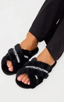 PrettyLittleThing Christmas Gifts*Logo Tape Cross Over Slippers