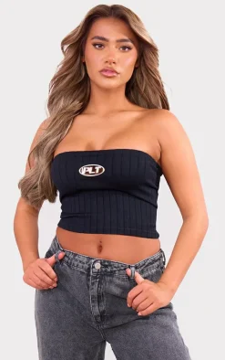 PrettyLittleThing Snatched*Metal Badge Snatched Rib Bandeau Top