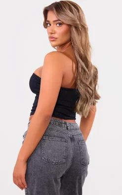PrettyLittleThing Snatched*Metal Badge Snatched Rib Bandeau Top