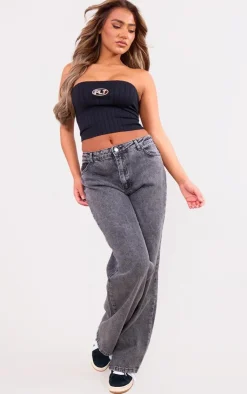 PrettyLittleThing Snatched*Metal Badge Snatched Rib Bandeau Top