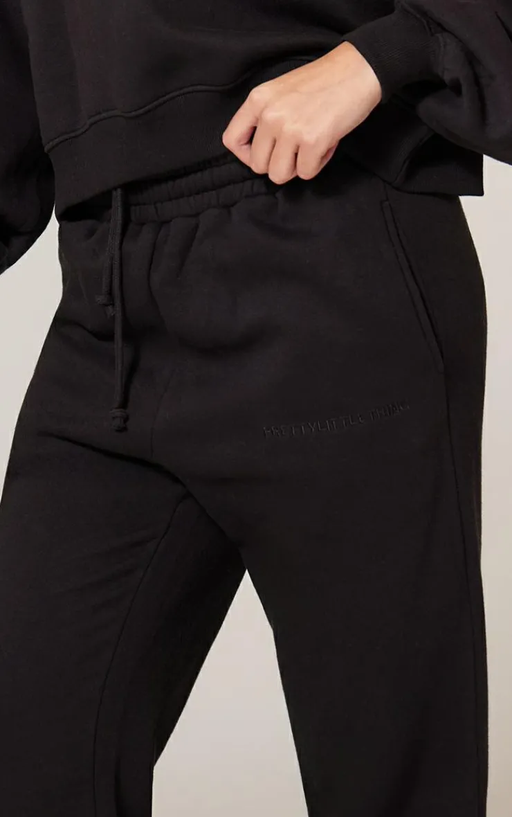 New PrettyLittleThing Oversized Embroidered Cuffed Sweatpants Black