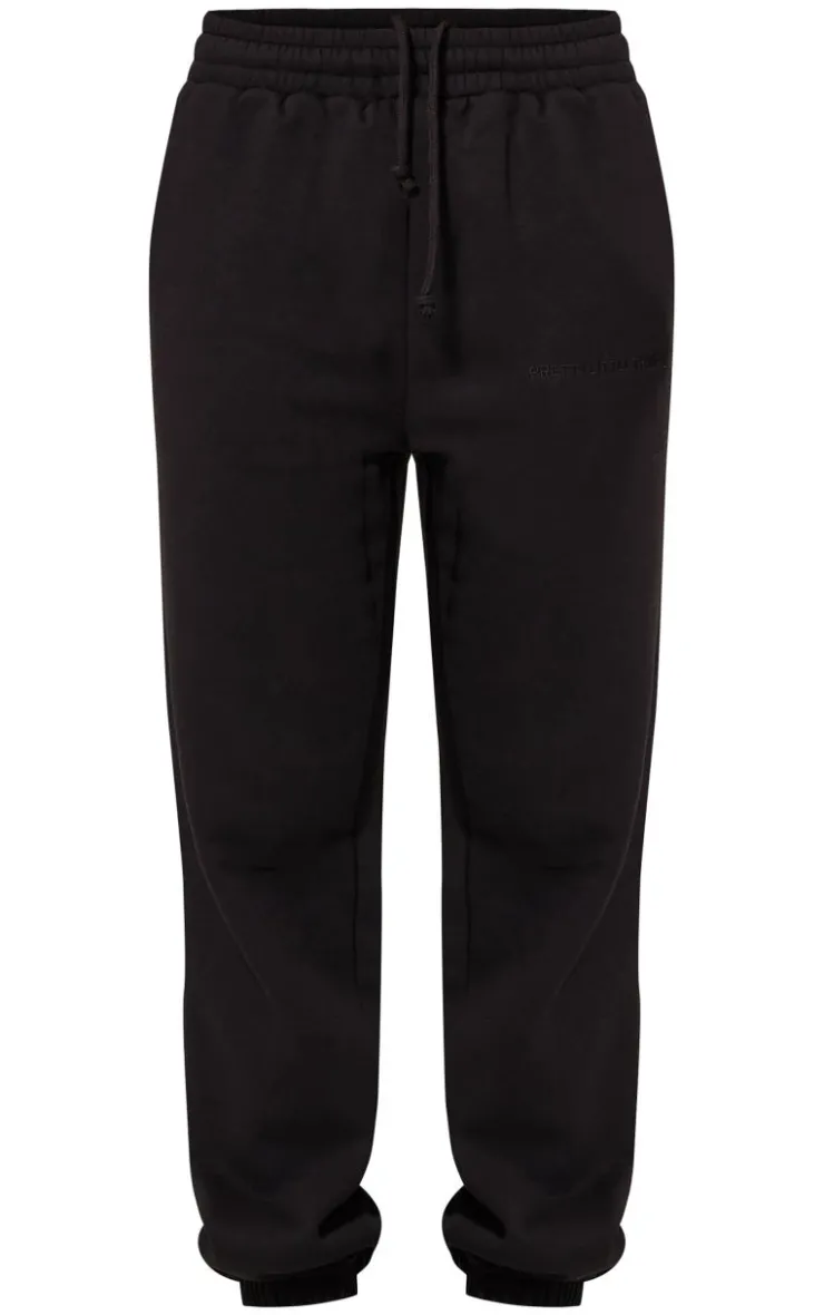 New PrettyLittleThing Oversized Embroidered Cuffed Sweatpants Black