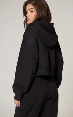 Sale PrettyLittleThing Premium Print Zip Front Hoodie Black