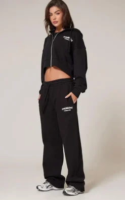 Sale PrettyLittleThing Premium Print Zip Front Hoodie Black